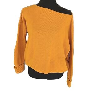 French connection Mustard Yellow Textured Knitted Cropped Sweatshirt - Size XS